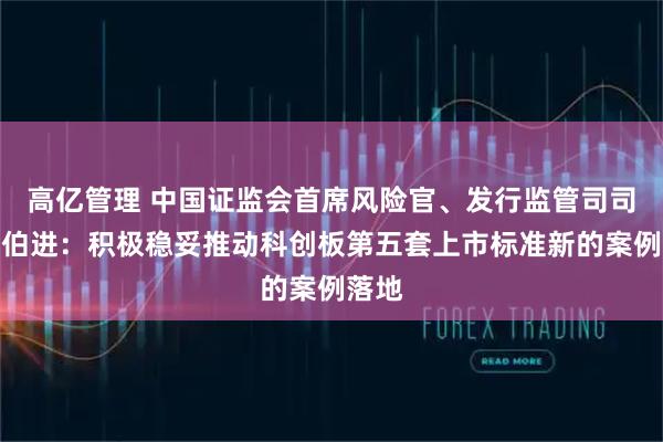 高亿管理 中国证监会首席风险官、发行监管司司长严伯进：积极稳妥推动科创板第五套上市标准新的案例落地
